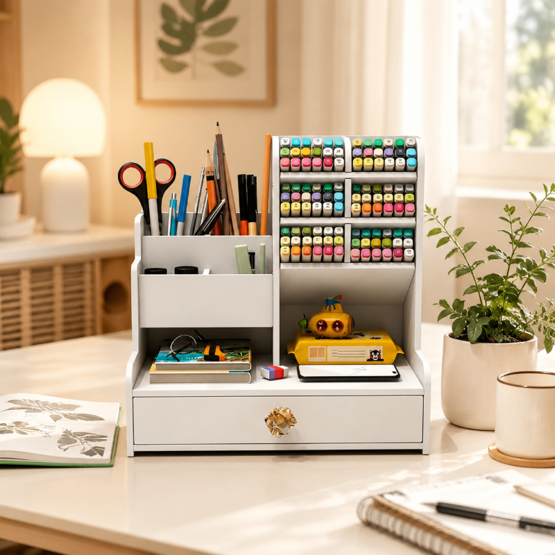Home Office Furniture Sets - White 10-Grid Stationery Storage Box, Single