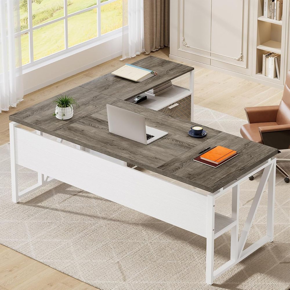 Home Office Furniture Sets - 63-inch L-Shaped Desk with Drawers, Mobile
