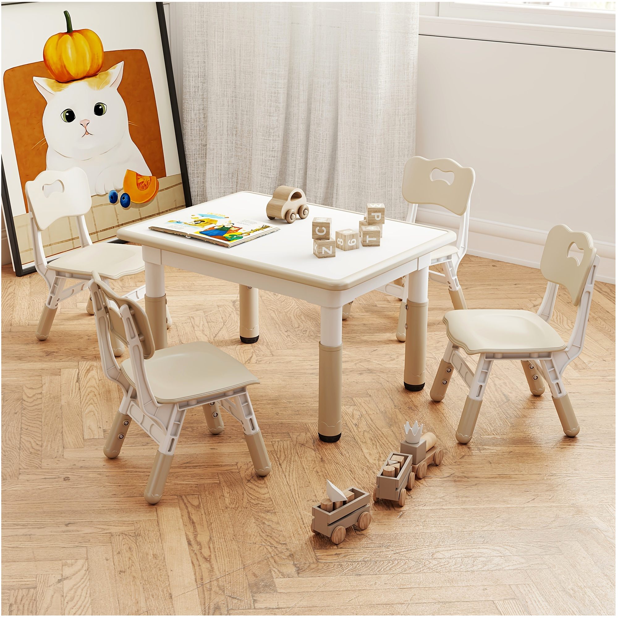 Home Office Furniture Sets - Adjustable Height Graffiti-Style Desk with 4
