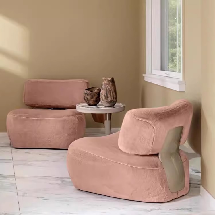 Home Office Cozy - Cozy Pink Faux Fur Lazy Chair,