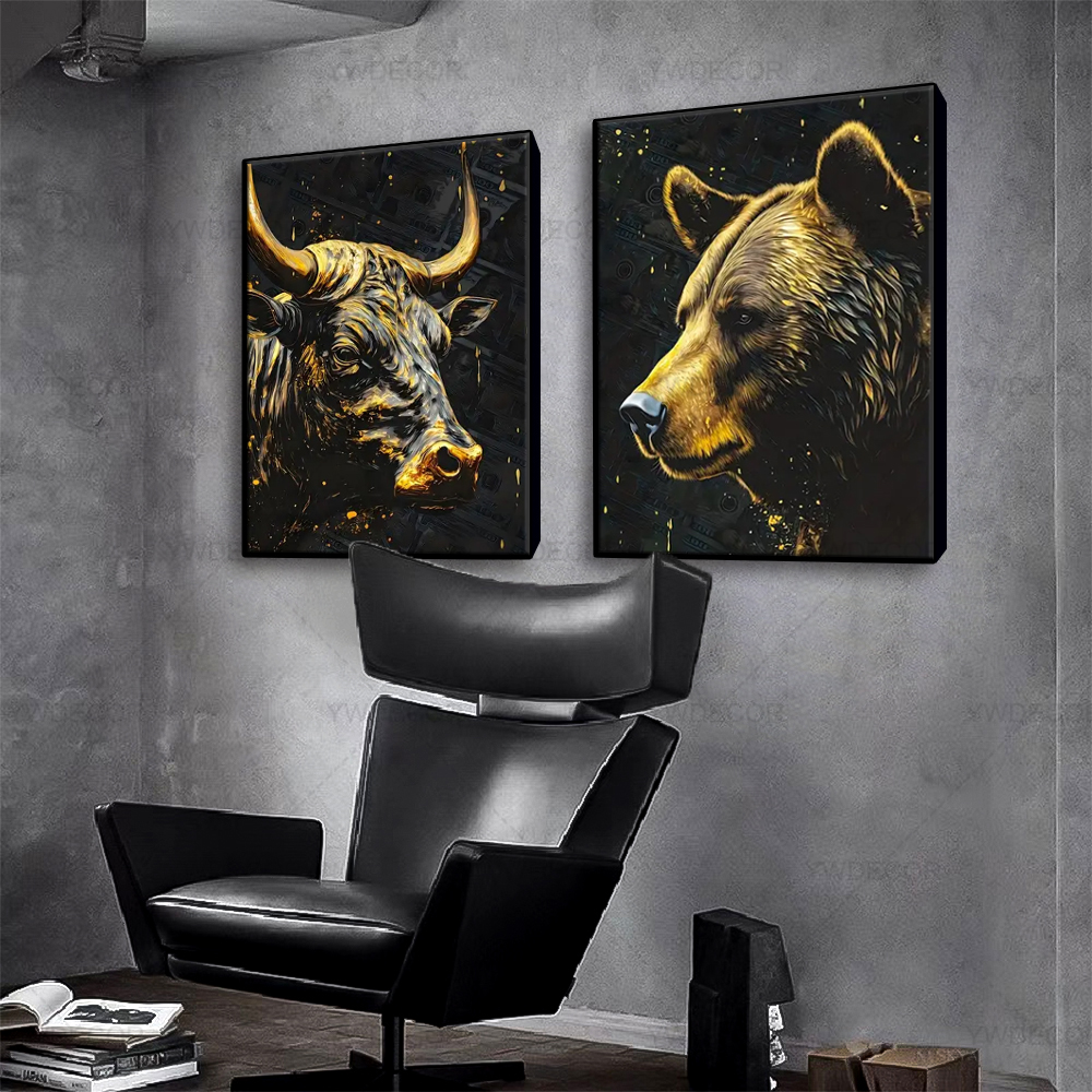 Home Office Marketing - Bull and Bear Animals Painting Canvas
