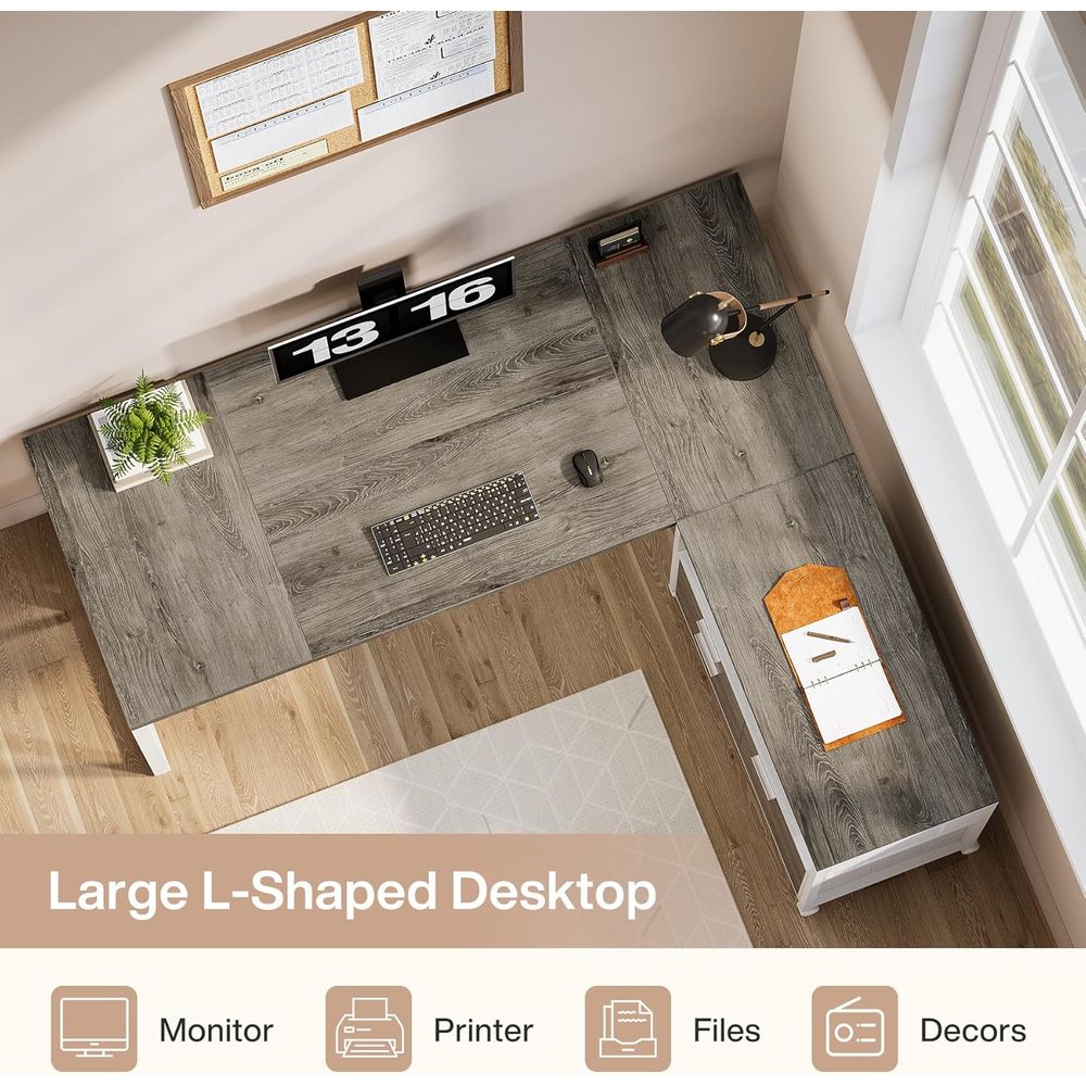 63-inch L-Shaped Desk with Dra - đánh giá và giá Home Office Furniture Sets
