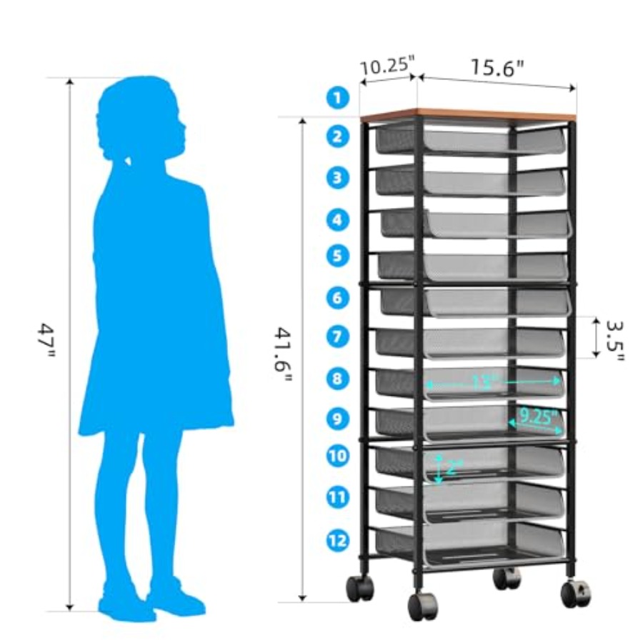 12 Tier Rolling File Cart, Woo - đánh giá và giá Rolling File Cart