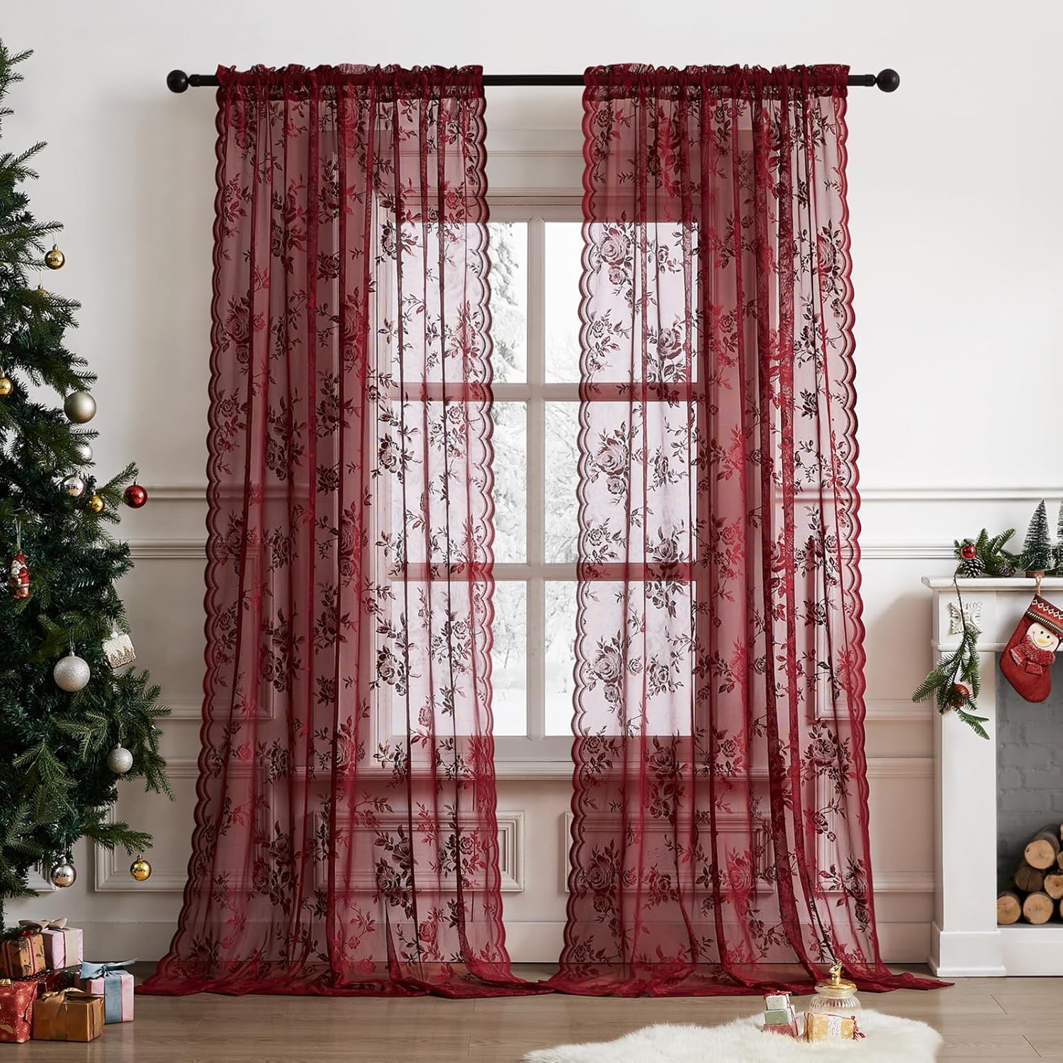 1 pc Burgundy Lace Curtains 45 - đánh giá và giá Home Office Pc