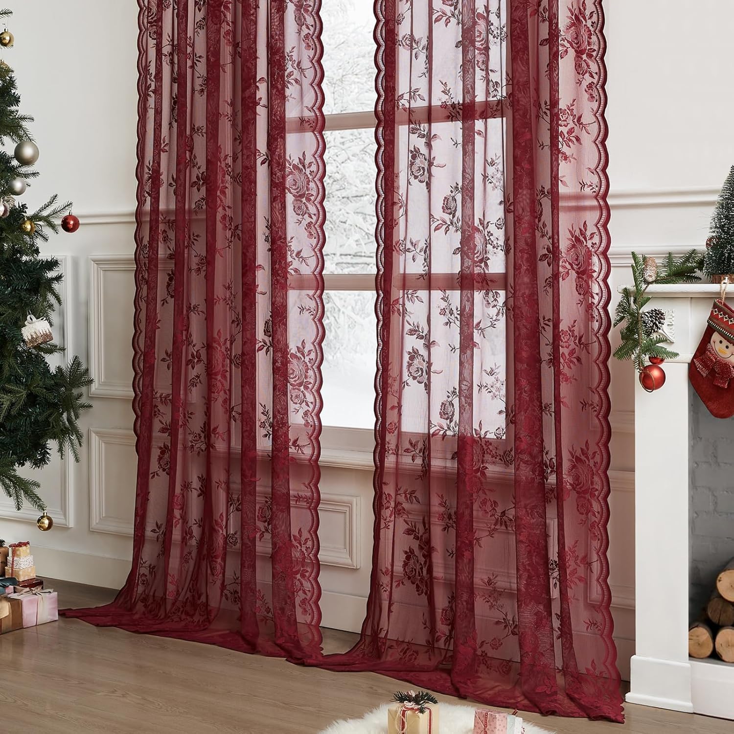 1 pc Burgundy Lace Curtains 45 - đánh giá và giá Home Office Pc
